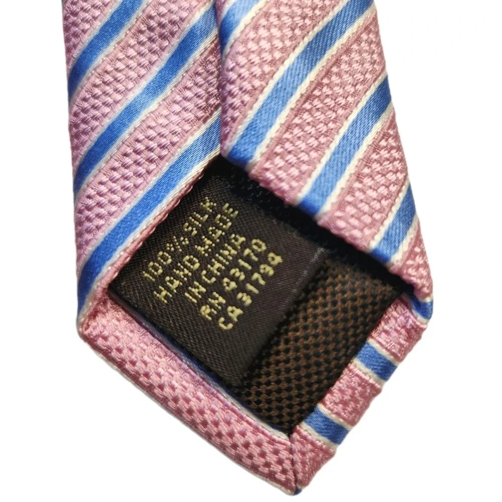 Tasso Elba 100% Silk Striped Repp Tie Hand‎ Made Pink Blue Stripes Mens Necktie